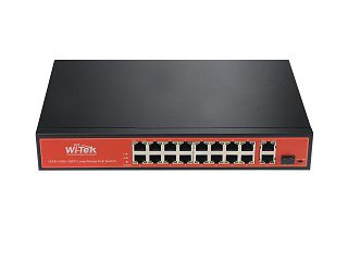Коммутатор Неуправляемый PoE - Wi-Tek WI-PS518G V2 (16fe +2ge +1sfp +250m +hipoe)